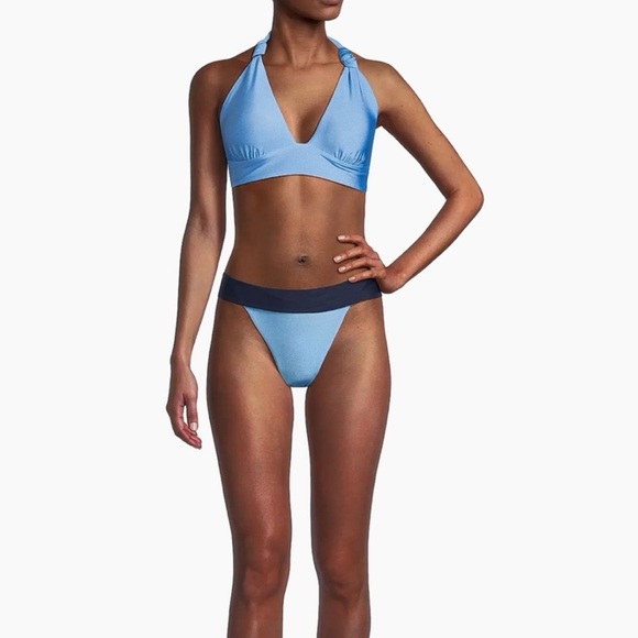 Milly Scala Gloss Two-Tone Knotted Triangle Bikini large Top and small Bottom